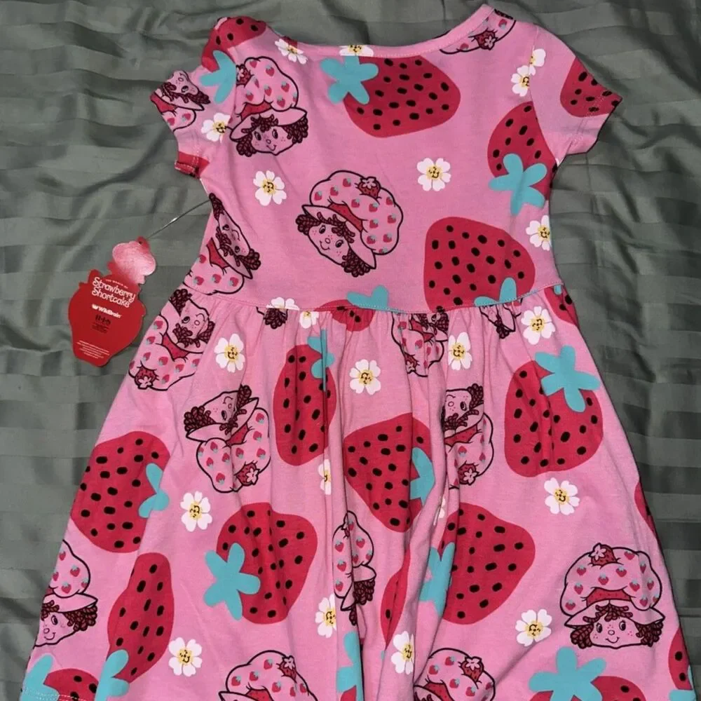 Strawberry Shortcake Girls Pink Strawberry Print Dress Short Sleeve 4T NWT